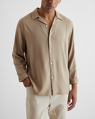 Stretch Linen-Blend Shirt Neutral Men's S