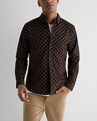 Floral Geo Stretch Corduroy Shirt Brown Men's XL Tall