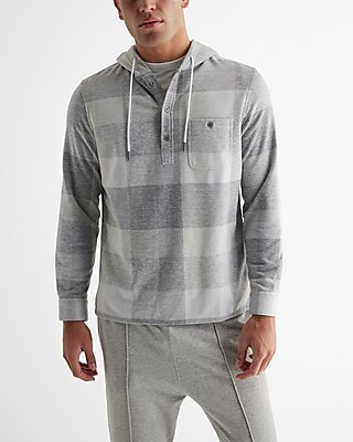 Gray Plaid Hooded Popover Sweater Flannel