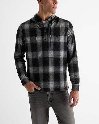 Plaid Hooded Popover Sweater Flannel