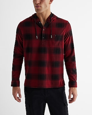 Plaid Hooded Popover Sweater Flannel