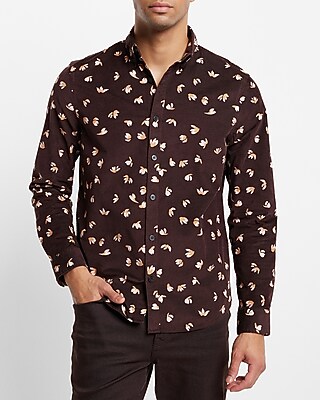 Floral Stretch Corduroy Shirt Brown Men's S