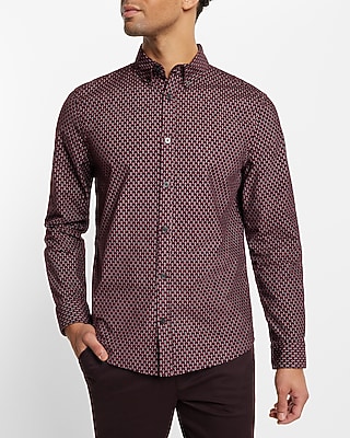 Mini Geo Print Stretch Corduroy Shirt Purple Men's XS