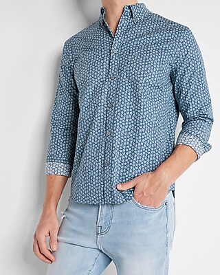 Geo Print Stretch Cotton Shirt