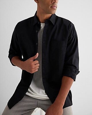 Relaxed Single Pocket Stretch Cotton Shirt Black Men's XL Tall