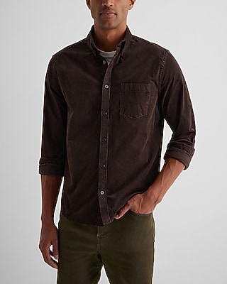 Solid Stretch Corduroy Shirt Brown Men's M