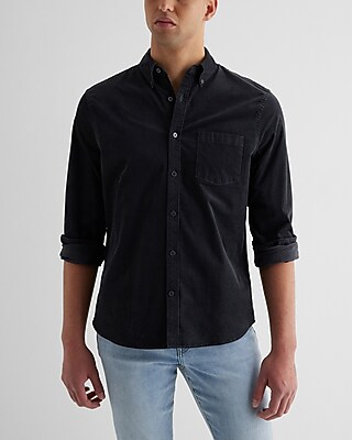 Big & Tall Solid Stretch Corduroy Shirt Gray Men's XXL