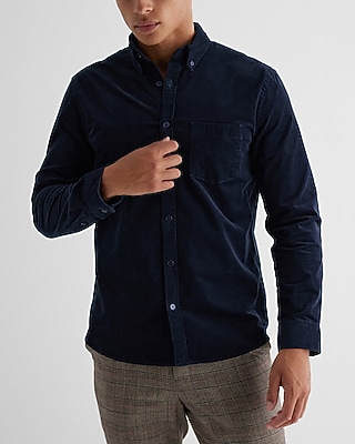 Solid Stretch Corduroy Shirt Blue Men's M