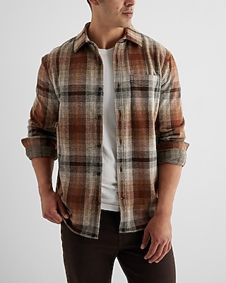 Plaid Sweater Flannel Shirt Brown Men's XS