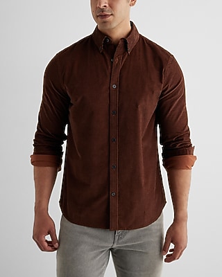 Houndstooth Print Corduroy Shirt Brown Men's M