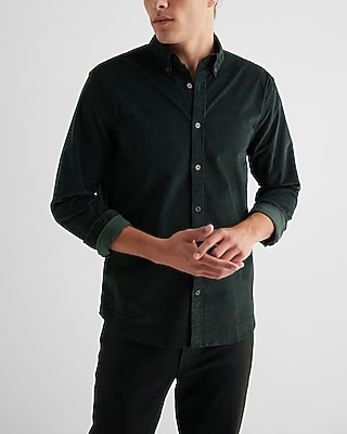 Houndstooth Print Corduroy Shirt Green Men's L