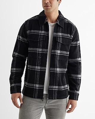 Plaid Wool-Blend Zip Shirt Jacket