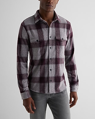 Purple Plaid Sweater Flannel Shirt
