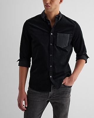 Color Block Stretch Corduroy Shirt Black Men's XL Tall