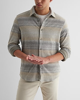 Striped Sweater Flannel Shirt Gray Men's XXL Tall