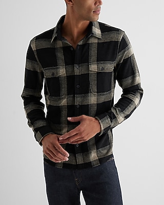 Black Plaid Double Pocket Sweater Flannel Shirt