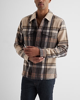 Plaid Wool-Blend Double Pocket Shirt Jacket