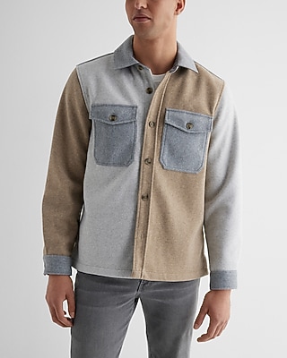 Color Block Double Pocket Shirt Jacket