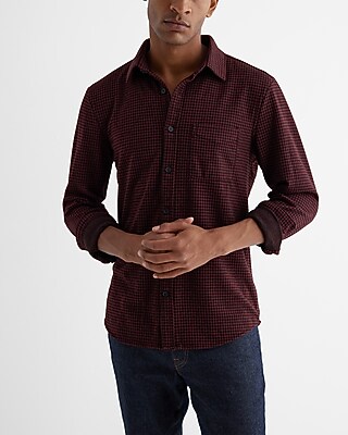 Houndstooth Sweater Flannel Shirt Red Men's XS