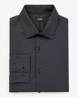 Slim Geo Print Stretch 1Mx Dress Shirt Neutral Men's XS