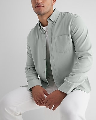 Solid Casual Shirt  Green Men's XS