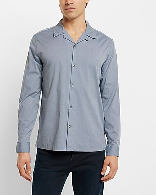 Light Weight Stretch Cotton Shirt Blue Men's L