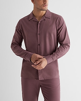 Light Weight Stretch Cotton Shirt Purple Men's XS