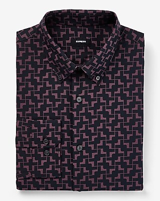 Slim Twist Geo Stretch 1Mx Dress Shirt Purple Men's M Tall