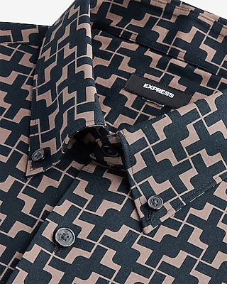 Slim Twist Geo Stretch 1Mx Dress Shirt Brown Men's M