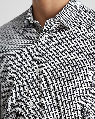 Slim Maze Geo Print Stretch 1Mx Dress Shirt White Men's XS