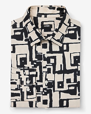 Extra Slim Abstract Maze Square Print Stretch 1Mx Shirt Neutral Men's M