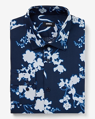 Extra Slim Abstract Floral Stretch 1Mx Dress Shirt Blue Men's M