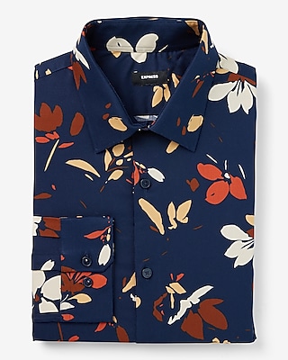 Slim Abstract Cutout Floral Stretch 1Mx Dress Shirt