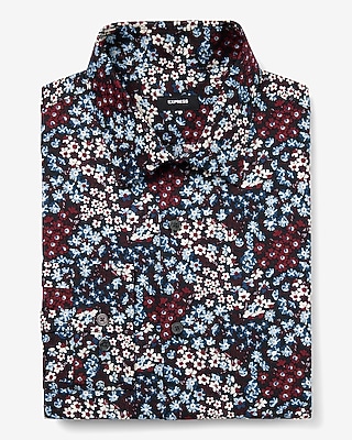 Slim Mixed Floral Stretch 1Mx Dress Shirt Blue Men's XL Tall