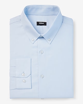 Classic Solid Stretch Pinpoint Oxford 1Mx Dress Shirt Blue Men's L Tall