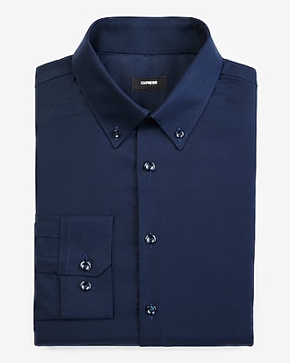 Classic Solid Stretch Pinpoint Oxford 1Mx Dress Shirt Blue Men's XL