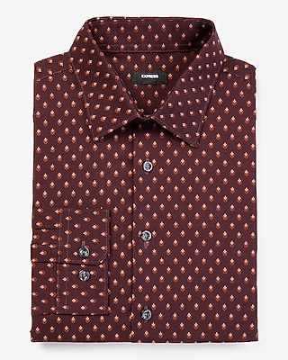 Slim Geo Print Stretch 1Mx Dress Shirt Purple Men's XS