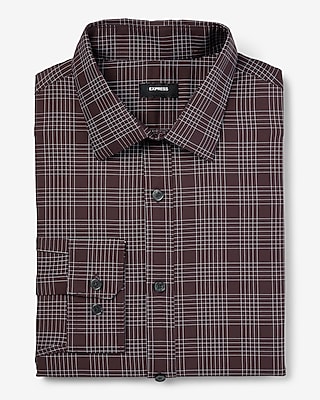 Extra Slim Grid Plaid Wrinkle-Resistant Performance Dress Shirt Red Men's M Tall