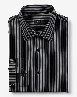 Slim Multi Striped Stretch 1Mx Dress Shirt Black Men's L Tall