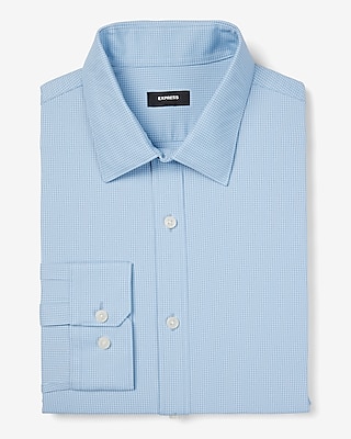 Extra Slim Mini Grid Wrinkle-Resistant Performance Dress Shirt Blue Men's M Tall