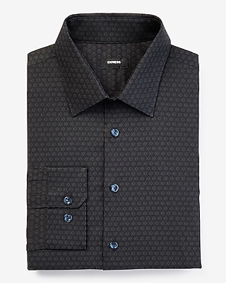 Slim Printed Stretch 1Mx Dress Shirt Black Men's XS