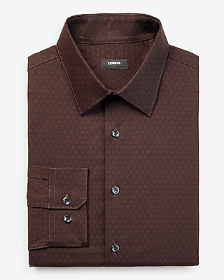 Slim Printed Stretch 1Mx Dress Shirt Brown Men's S