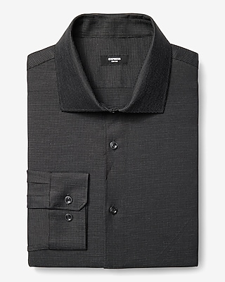Slim Textured Print Spread Collar Cotton Stretch 1MX Dress Shirt