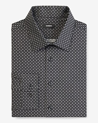 Slim Mini Geo Print Stretch 1Mx Dress Shirt Black Men's XL