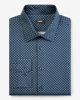 Extra Slim Mini Geo Print Stretch 1Mx Dress Shirt Blue Men's S