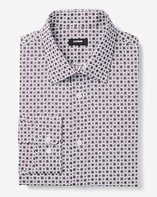 Extra Slim Decorative Geo Print Stretch 1Mx Dress Shirt Purple Men's XS