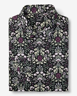 Extra Slim Floral Motif Stretch 1Mx Dress Shirt Black Men's L