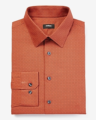 Slim Mini Geo Print Stretch 1Mx Dress Shirt Orange Men's L