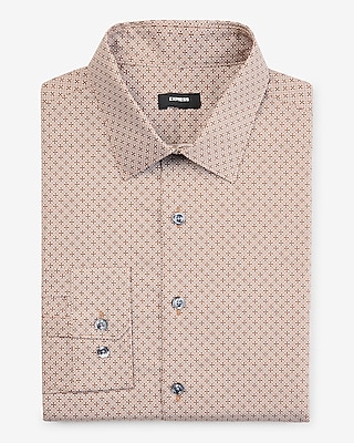 Slim Mini Geo Print Stretch 1Mx Dress Shirt Brown Men's XS