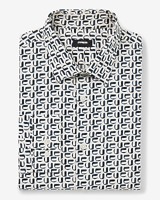 Slim Geo Print Stretch 1Mx Dress Shirt White Men's XL Tall